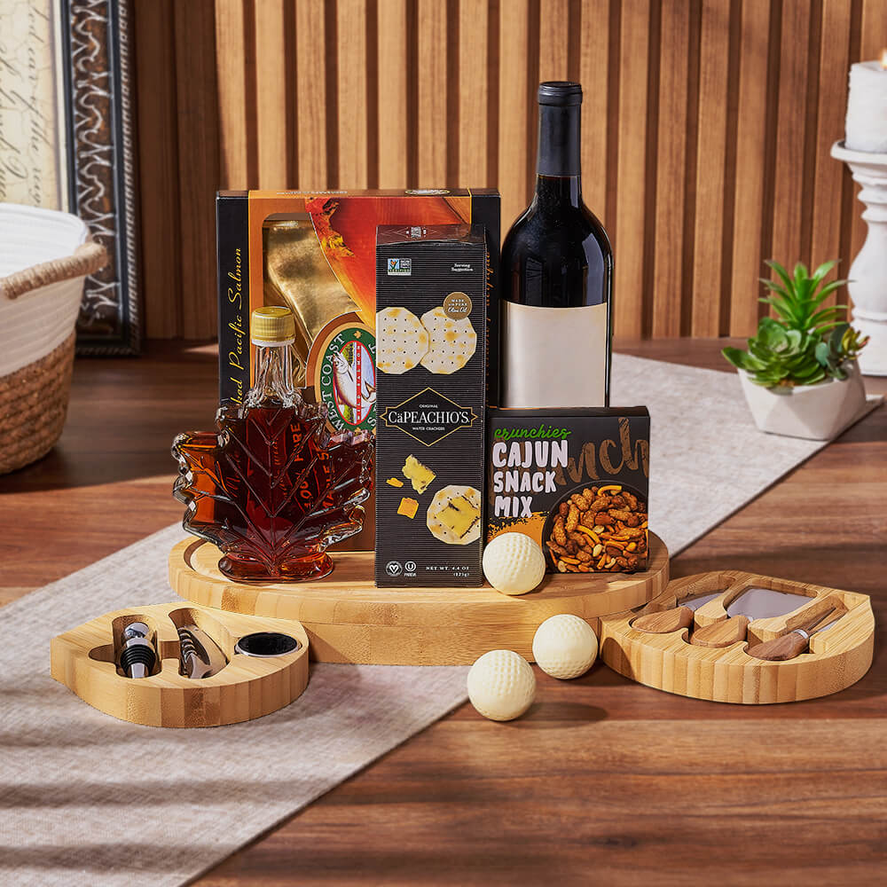 Maple Syrup and Wine Cheese Basket – how the gift is presented