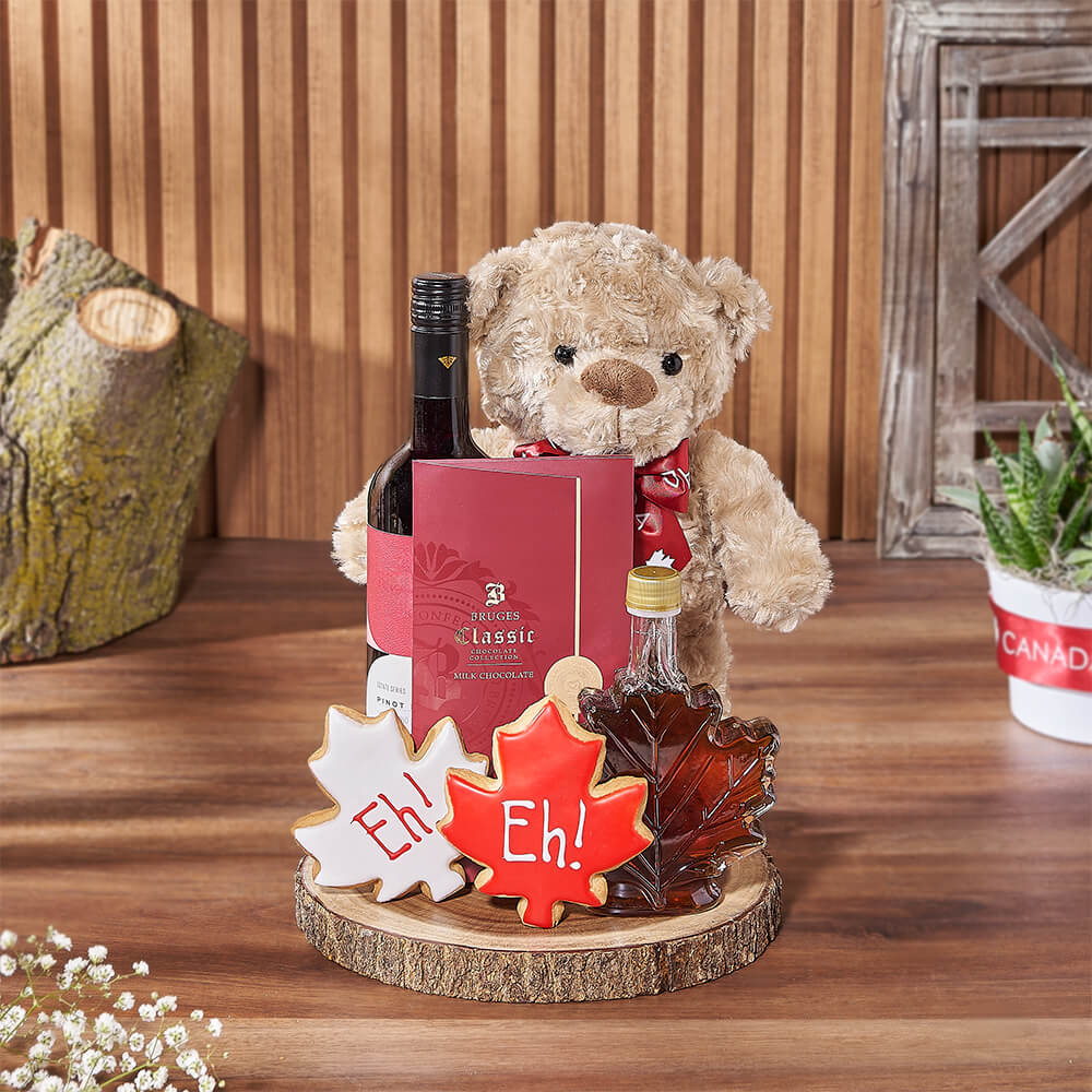 Wine Basket with Canada Day Plush – how the gift is presented