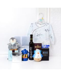 Precious Penguin Gift Set with Wine, baby gift baskets, baby gifts, wine gift baskets
