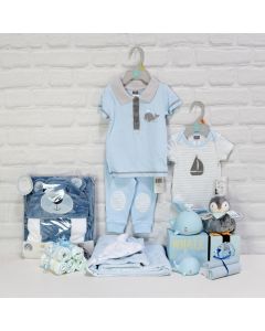 GIFT SET WITH MULTIPLE GIFTS FOR THE BABY BOY, baby boy gift hamper, newborns, new parents
