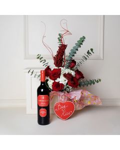 Rose and Hydrangea Vase, wine gift baskets, floral gift baskets, Valentine's Day gifts, gift baskets, romance
