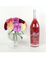 Color-Crazed Carnations Liquor & Flower Gift