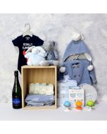 BABY BLUE CELEBRATION GIFT SET WITH CHAMPAGNE, baby boy gift hamper, newborns, new parents